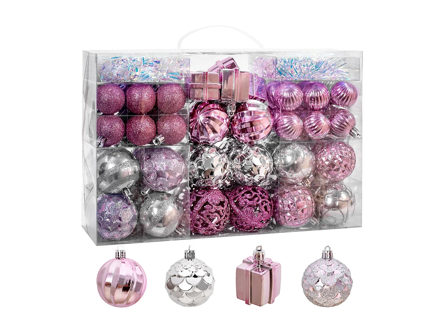 Ensemble de Boules de Noël en Plastique Rose 72 pièces