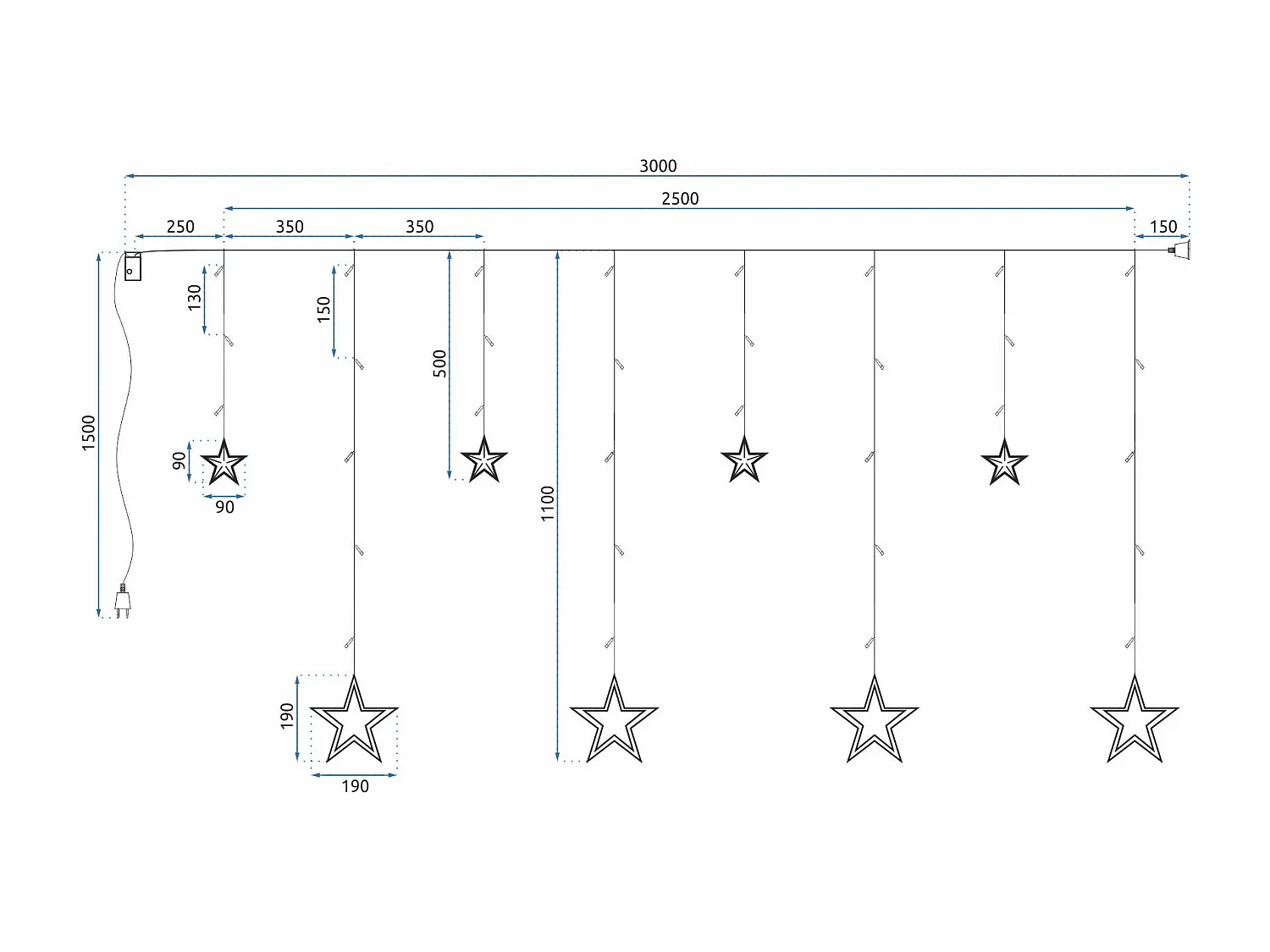 Cortina de Estrellas LED con Control Remoto Multicolor