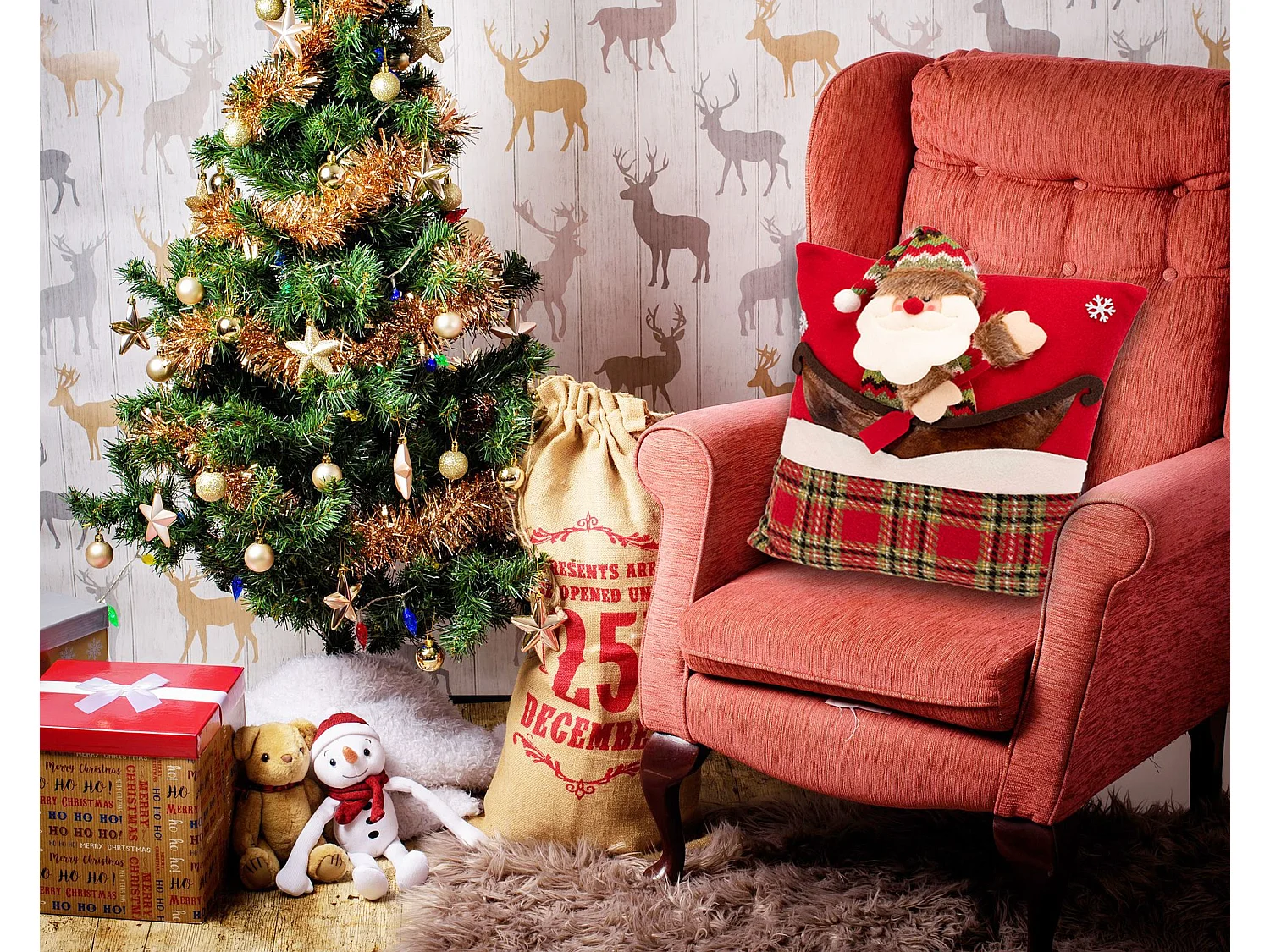 HOUSSE DE COUSSIN DE NOËL  YX021 40X40 DARK RED