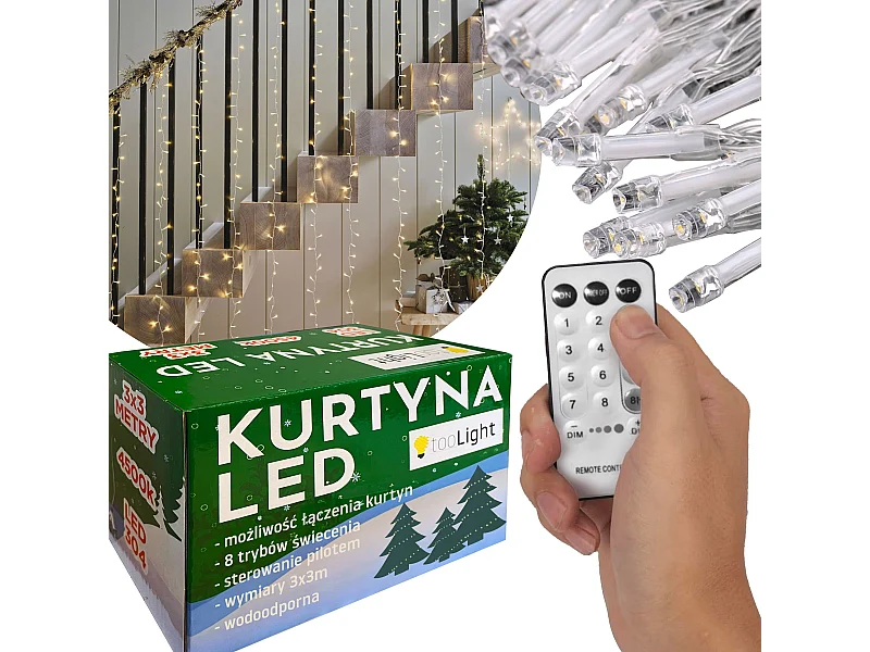 RIDEAU LUMINEUX + TÉLÉCOMMANDE 304 LED GL2007  WHITE