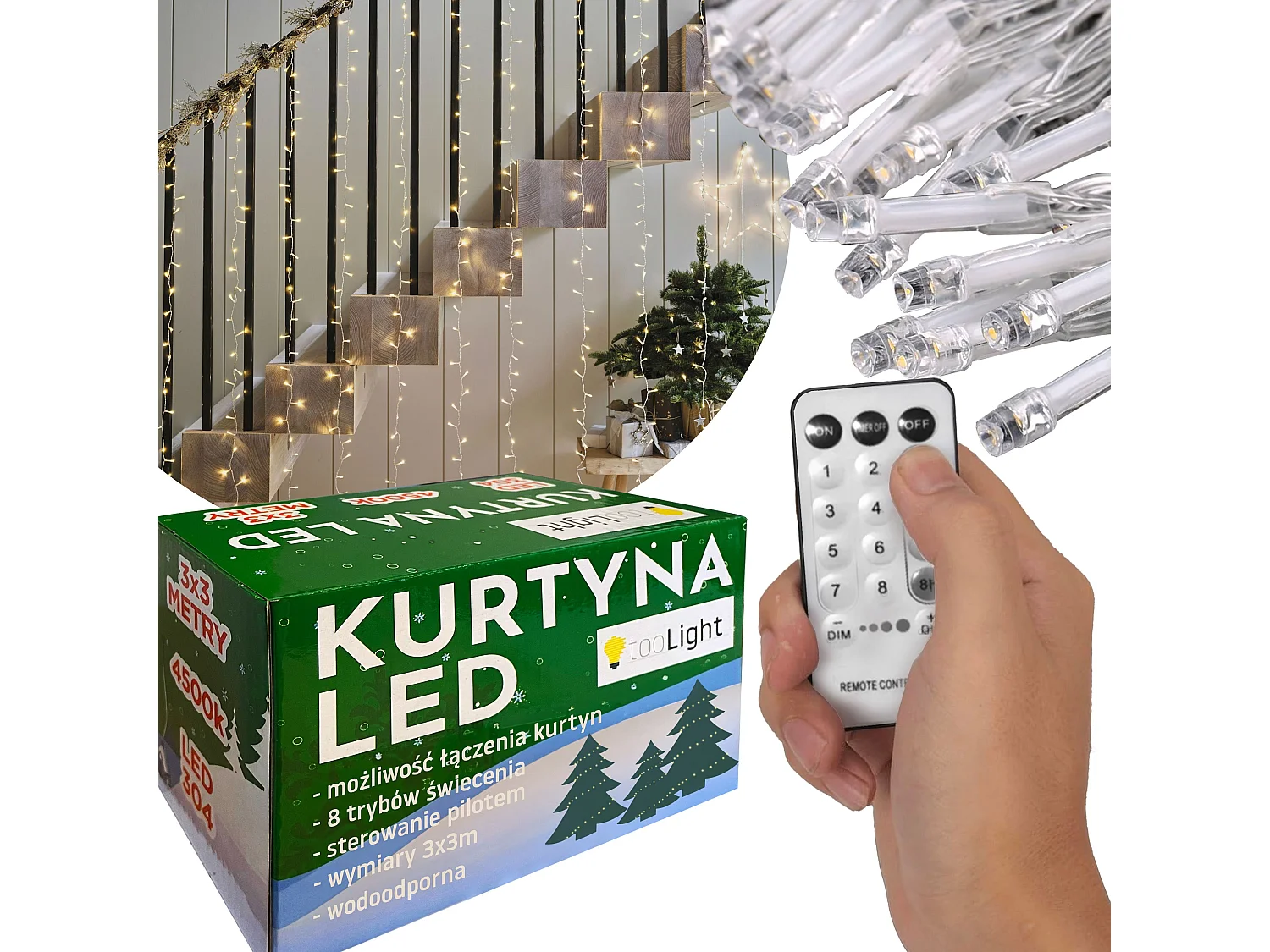 RIDEAU LUMINEUX + TÉLÉCOMMANDE 304 LED GL2007  WHITE