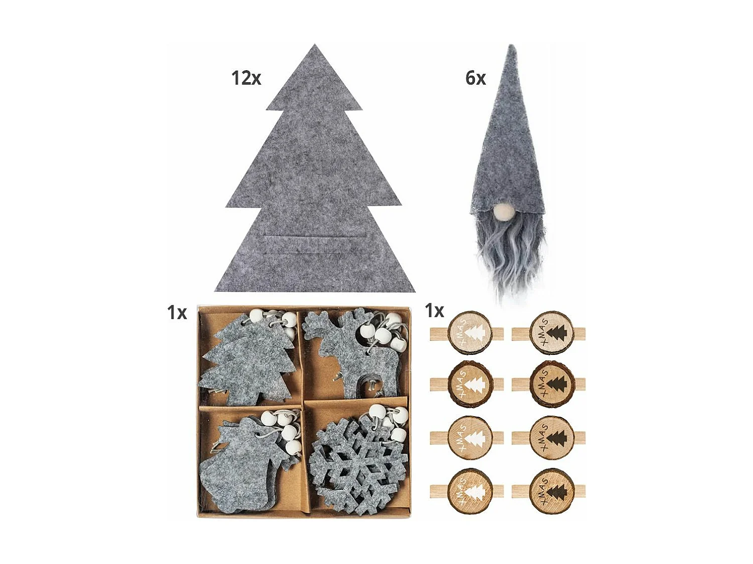 ENSEMBLE DE DÉCORATIONS DE NOËL 42PCS GREY