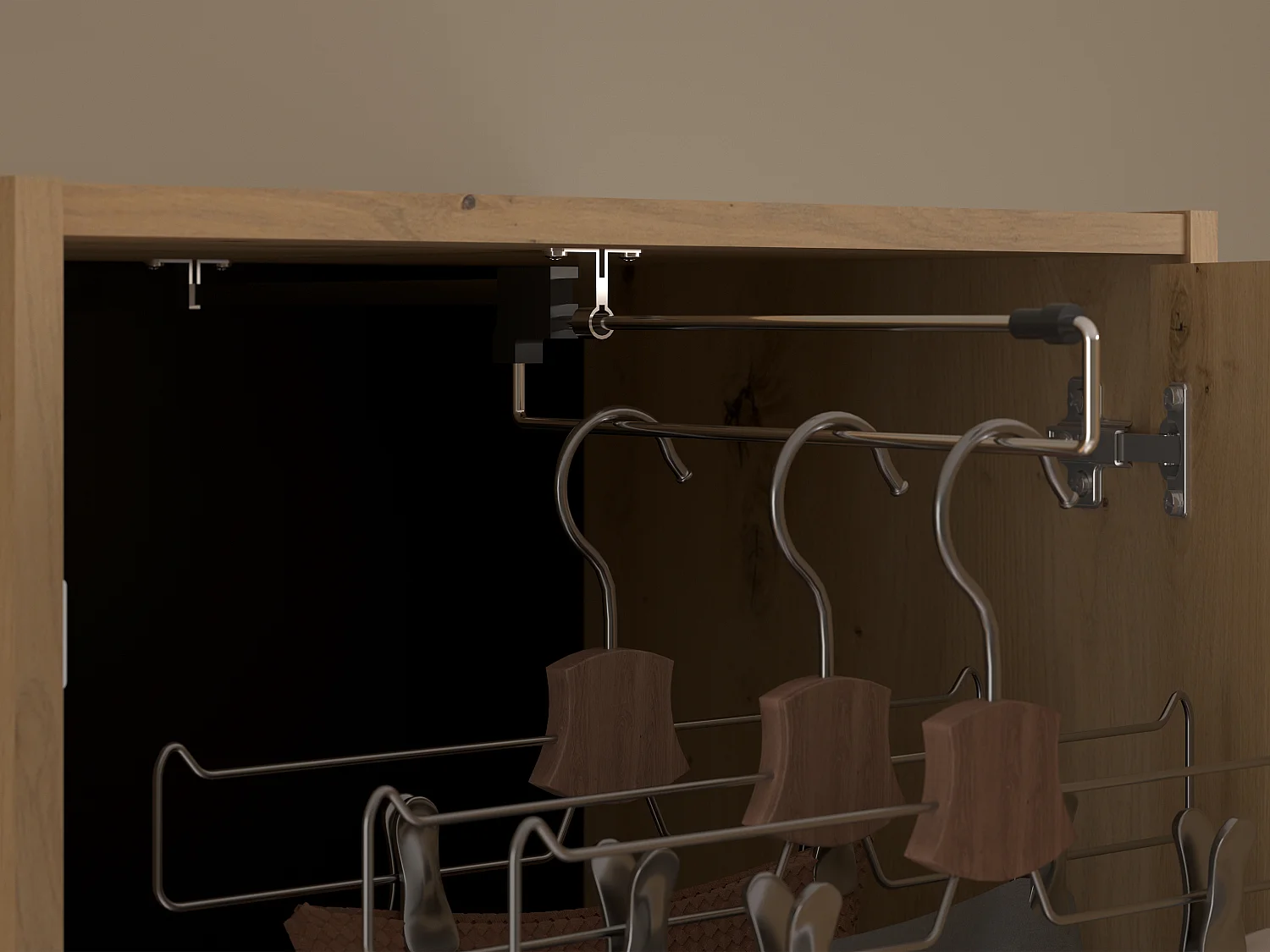 Lit pont 160 x 200 cm avec rangements - Avec LEDs - Coloris : Naturel et noir - VARLY