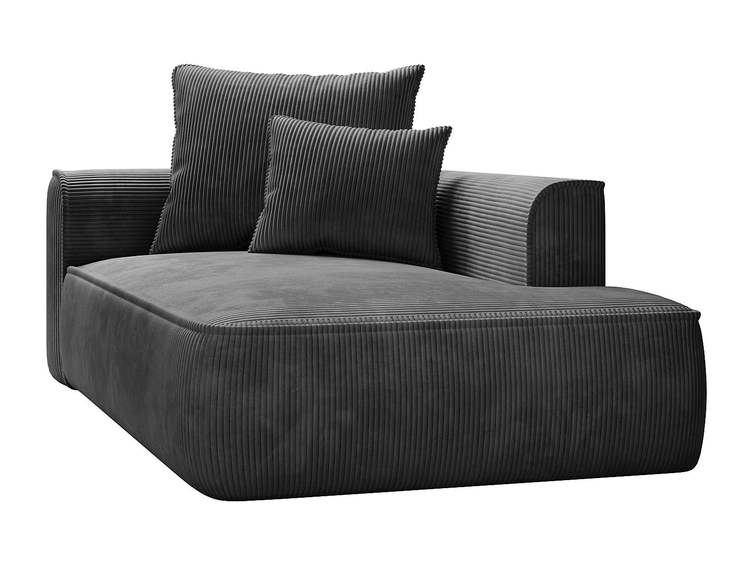 Chaise longue met hoek rechts van antraciet ribfluweel PINETA