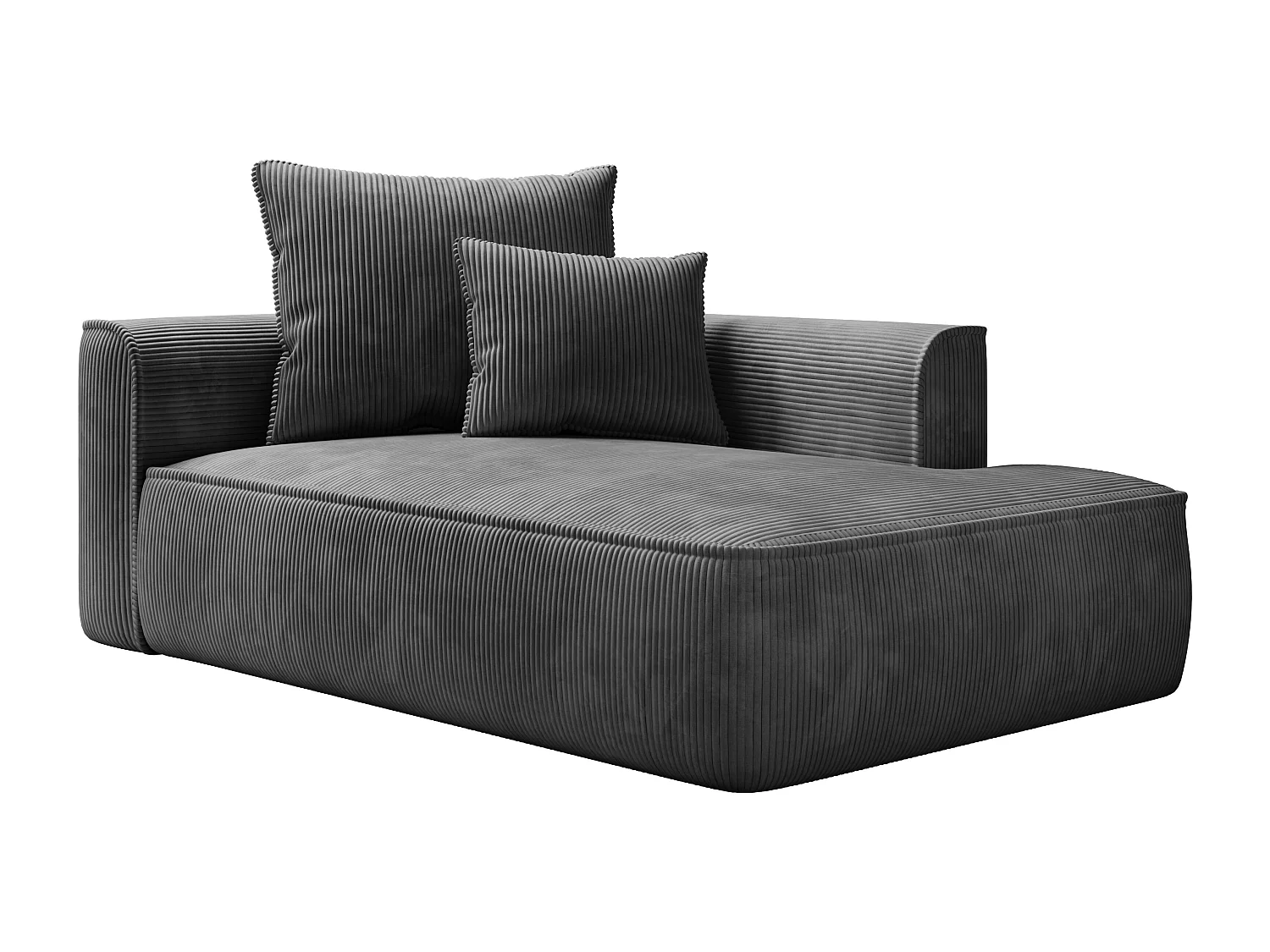 Chaise longue met hoek rechts van antraciet ribfluweel PINETA