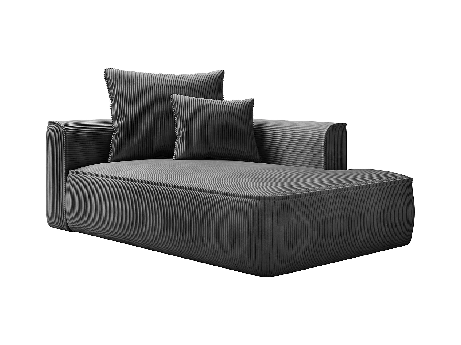 Chaise longue met hoek rechts van antraciet ribfluweel PINETA