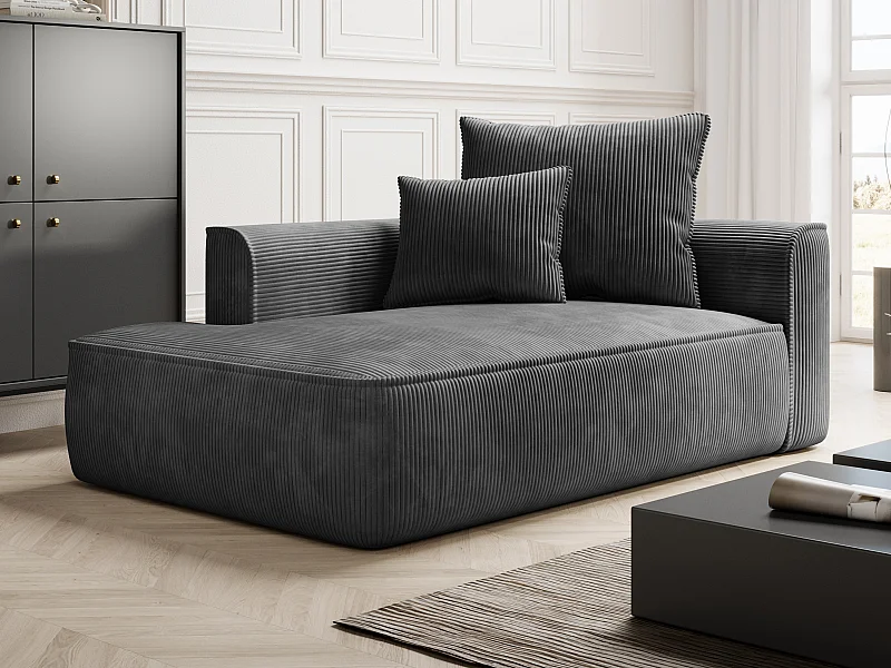 Méridienne gauche en velours côtelé gris anthracite PINETA