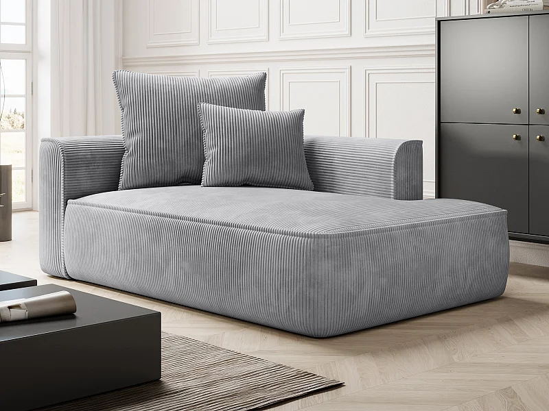 Chaise longue met hoek rechts van lichtgrijs ribfluweel PINETA