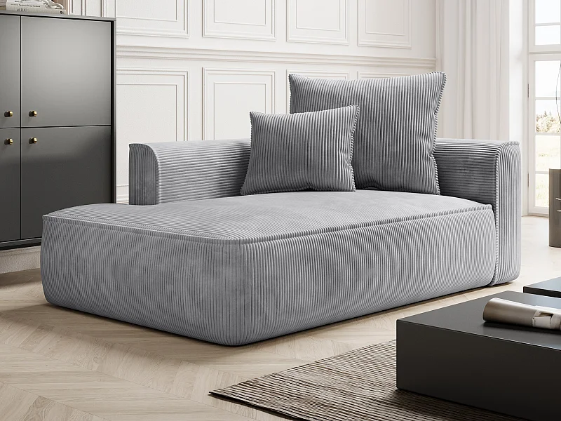 Méridienne gauche en velours côtelé gris clair PINETA