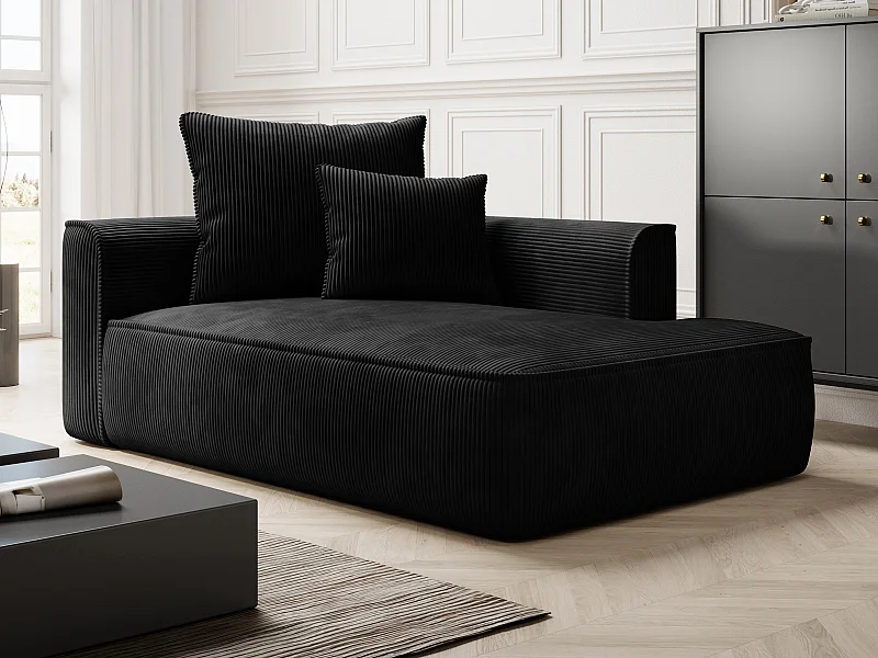 Chaise longue met hoek rechts van zwart ribfluweel PINETA