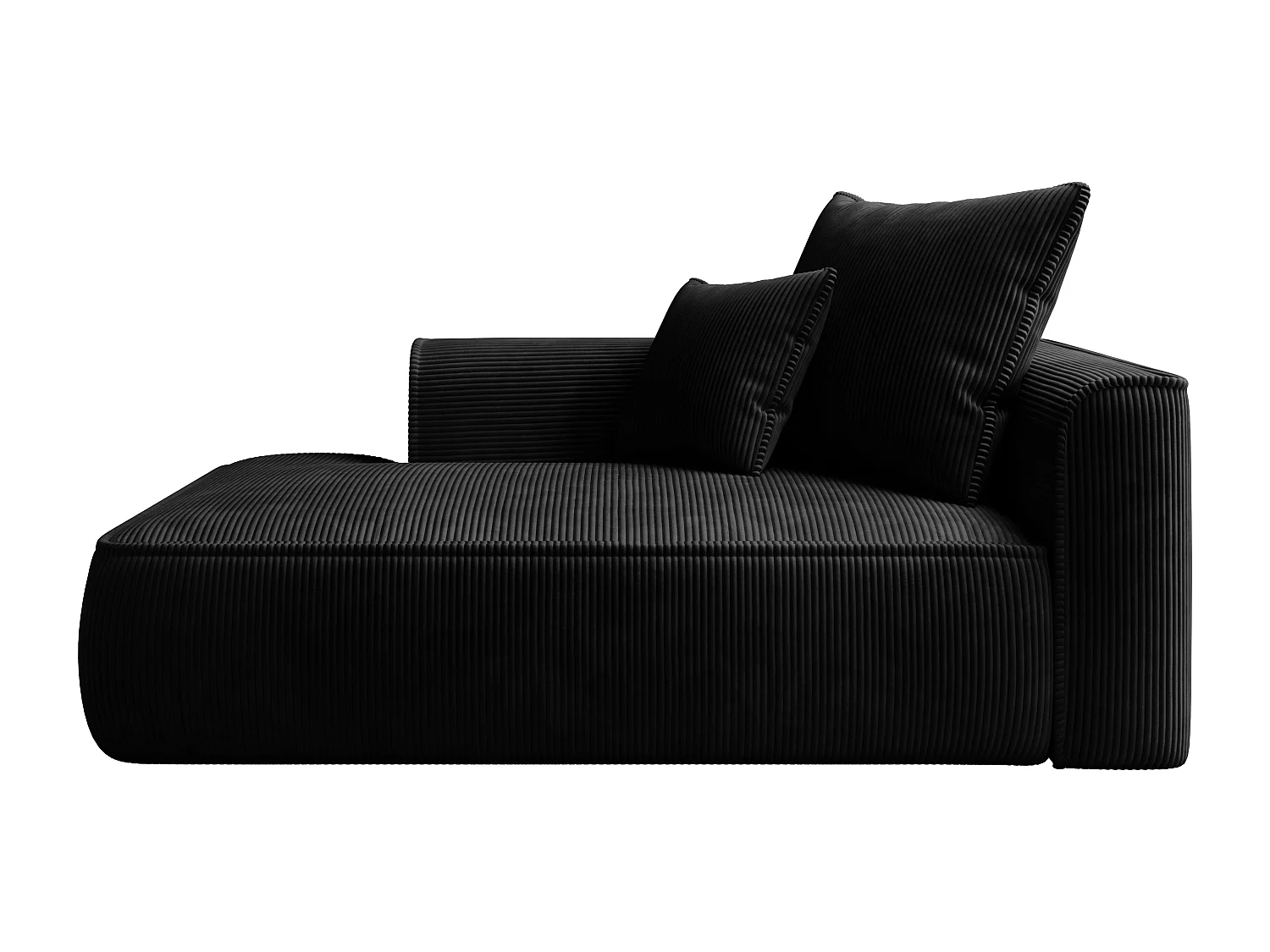 Chaise longue izquierda de terciopelo negro acanalado PINETA