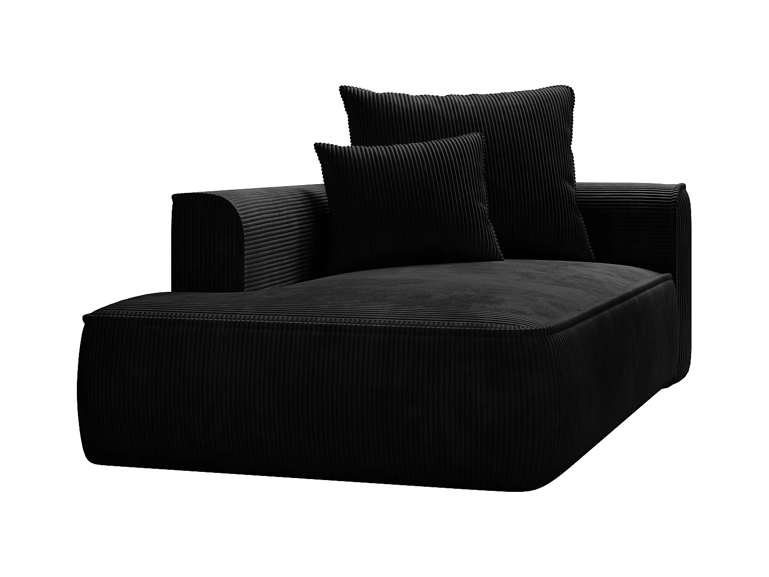 Chaise longue izquierda de terciopelo negro acanalado PINETA