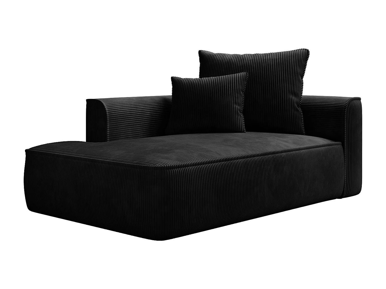 Chaise longue izquierda de terciopelo negro acanalado PINETA