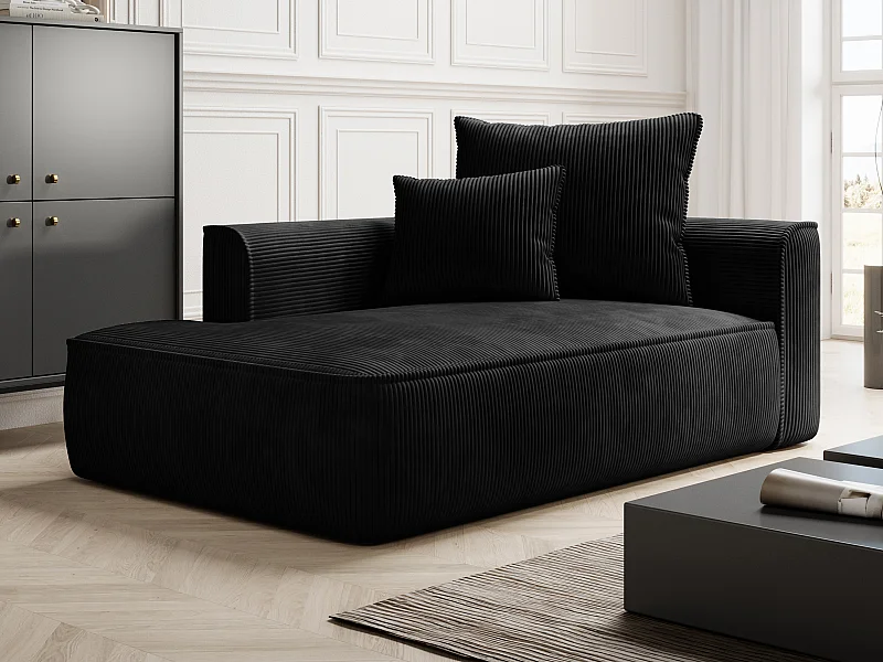 Chaise longue met hoek links van zwart ribfluweel PINETA