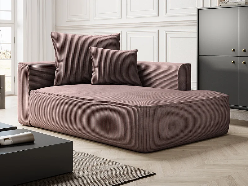 Chaise-longue direita em veludo canelado cor-de-rosa - PINETA