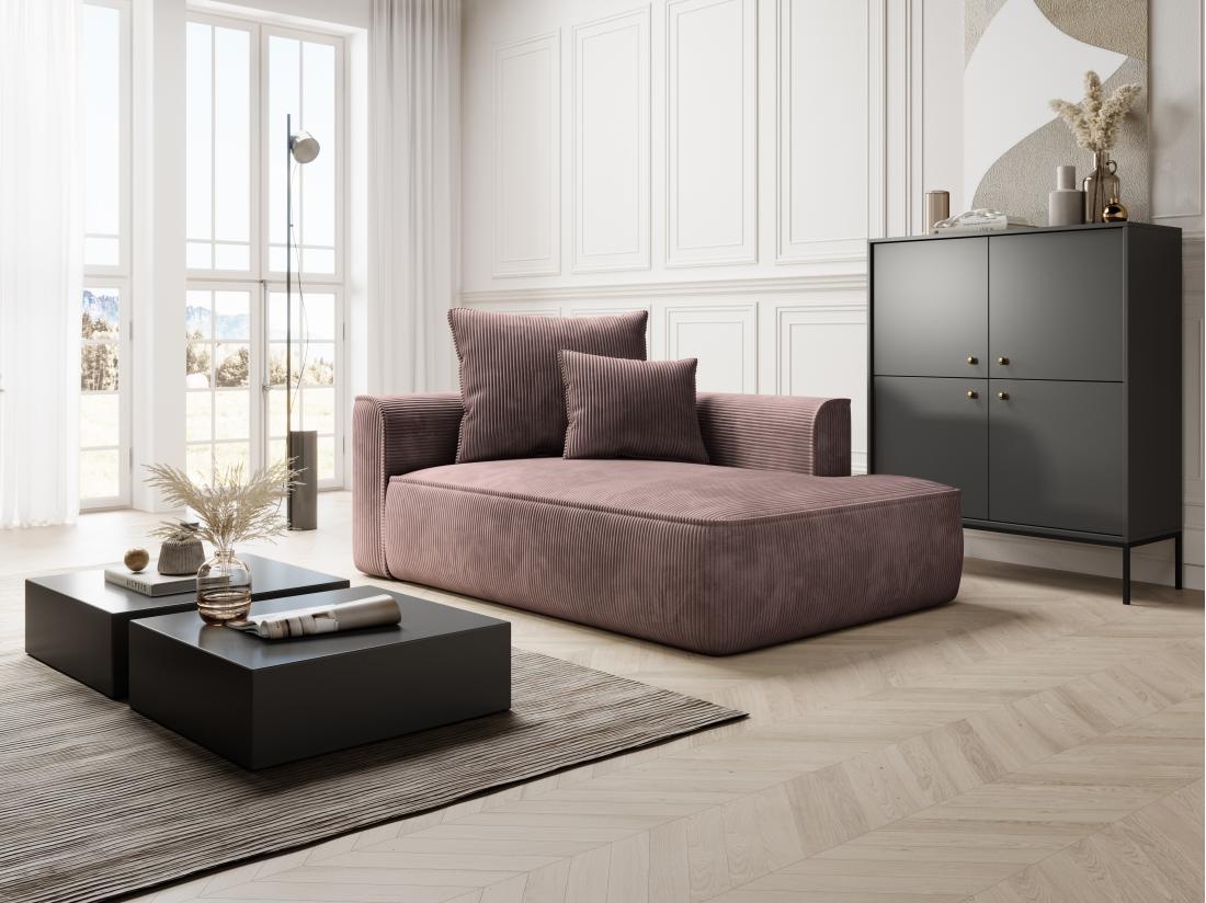 vente unique Méridienne droite en velours côtelé rose PINETA