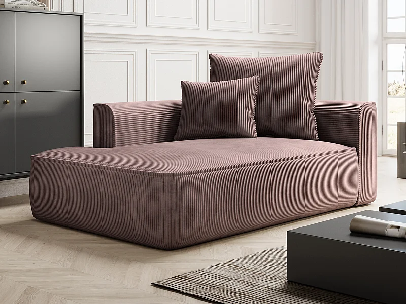 Chaise-longue esquerda em veludo canelado cor-de-rosa - PINETA