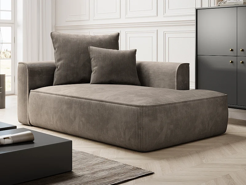 Chaise-longue direita em veludo canelado taupe - PINETA