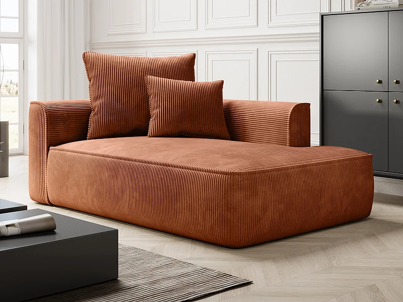 Chaise-longue direita em veludo canelado terracota - PINETA