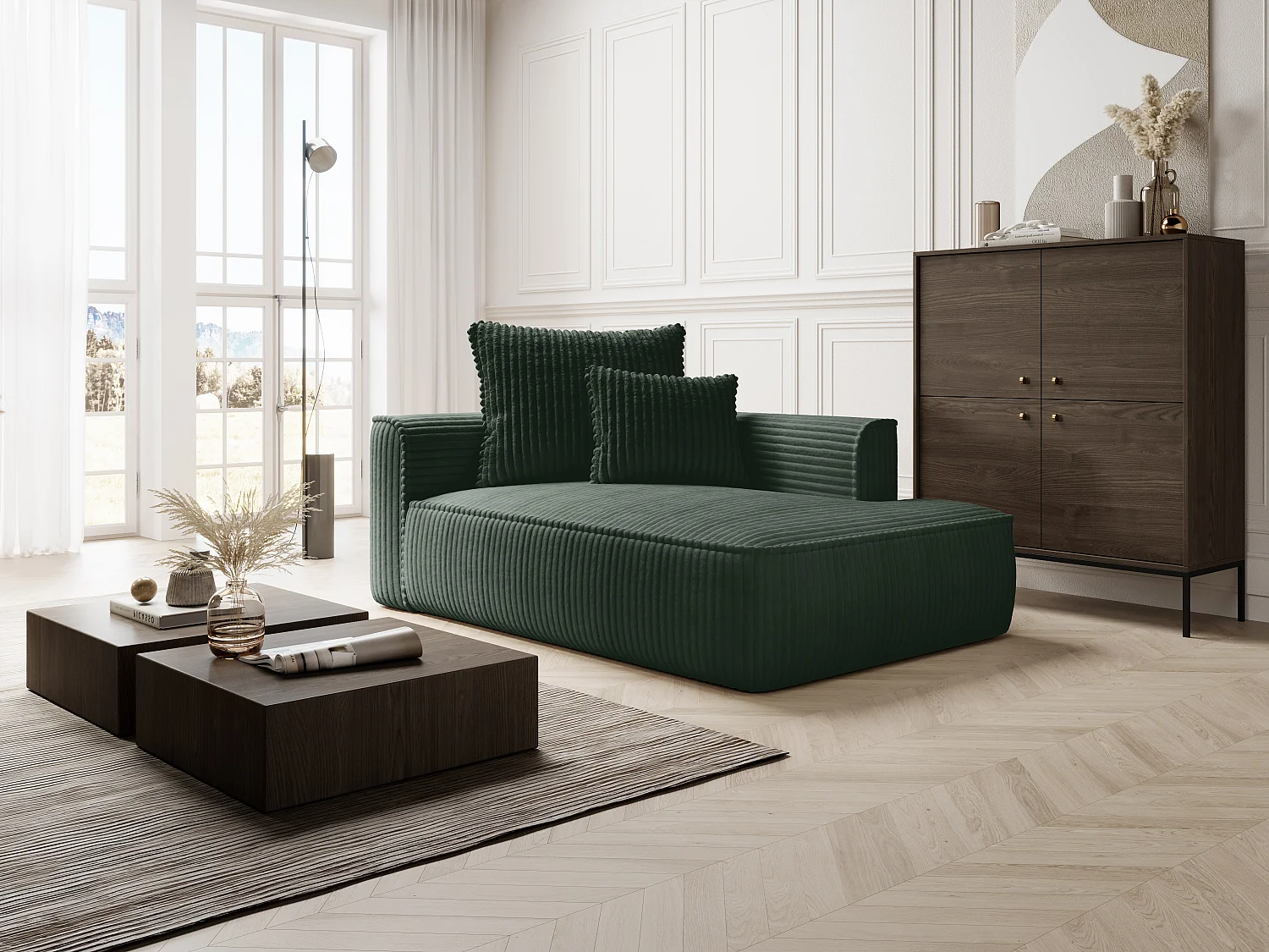 Recamiere - rechtsseitig - grob gerippter Cord - Grün - PINETA