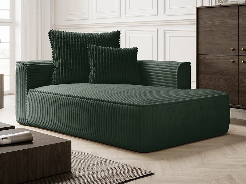 Chaise longue met hoek rechts van groen ribfluweel met brede ribbels PINETA