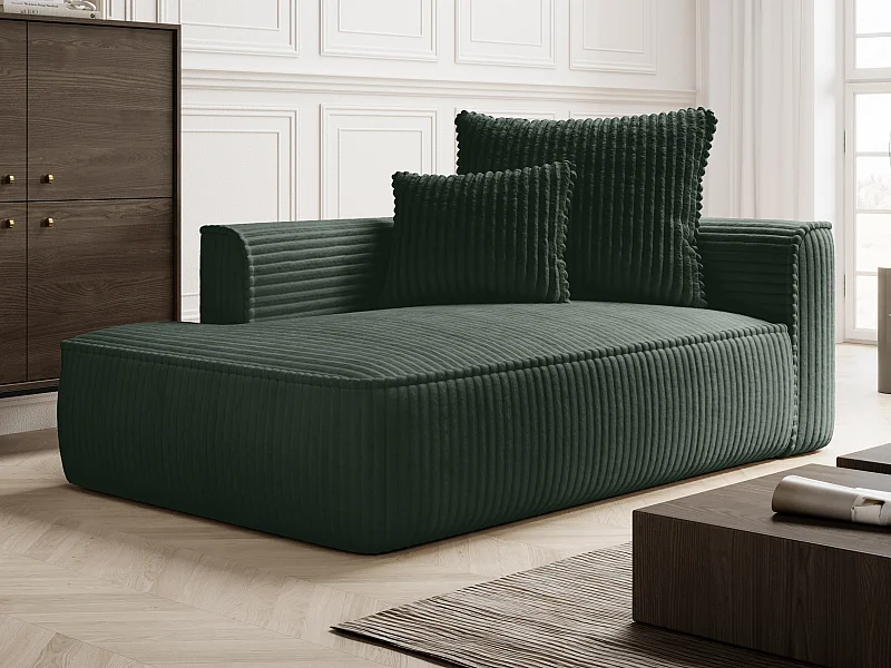 Chaise-longue esquerda em veludo canelado grosso verde - PINETA