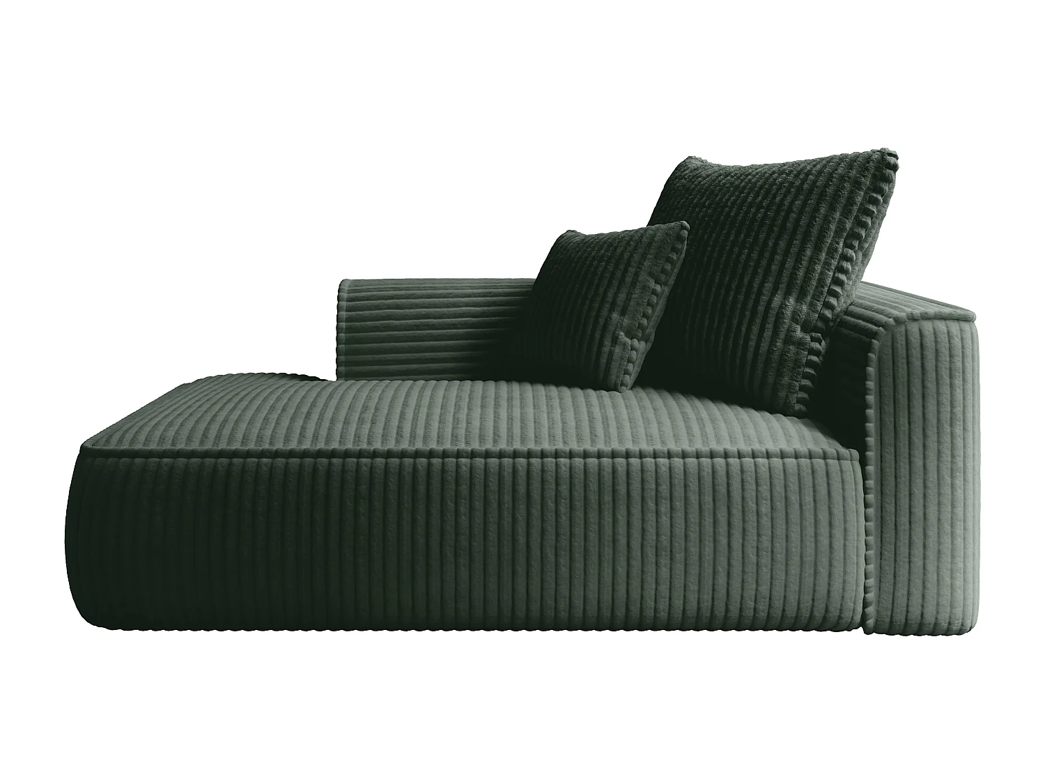 Szezlong lewostronny z zielonego szeroko prążkowanego sztruksu - PINETA