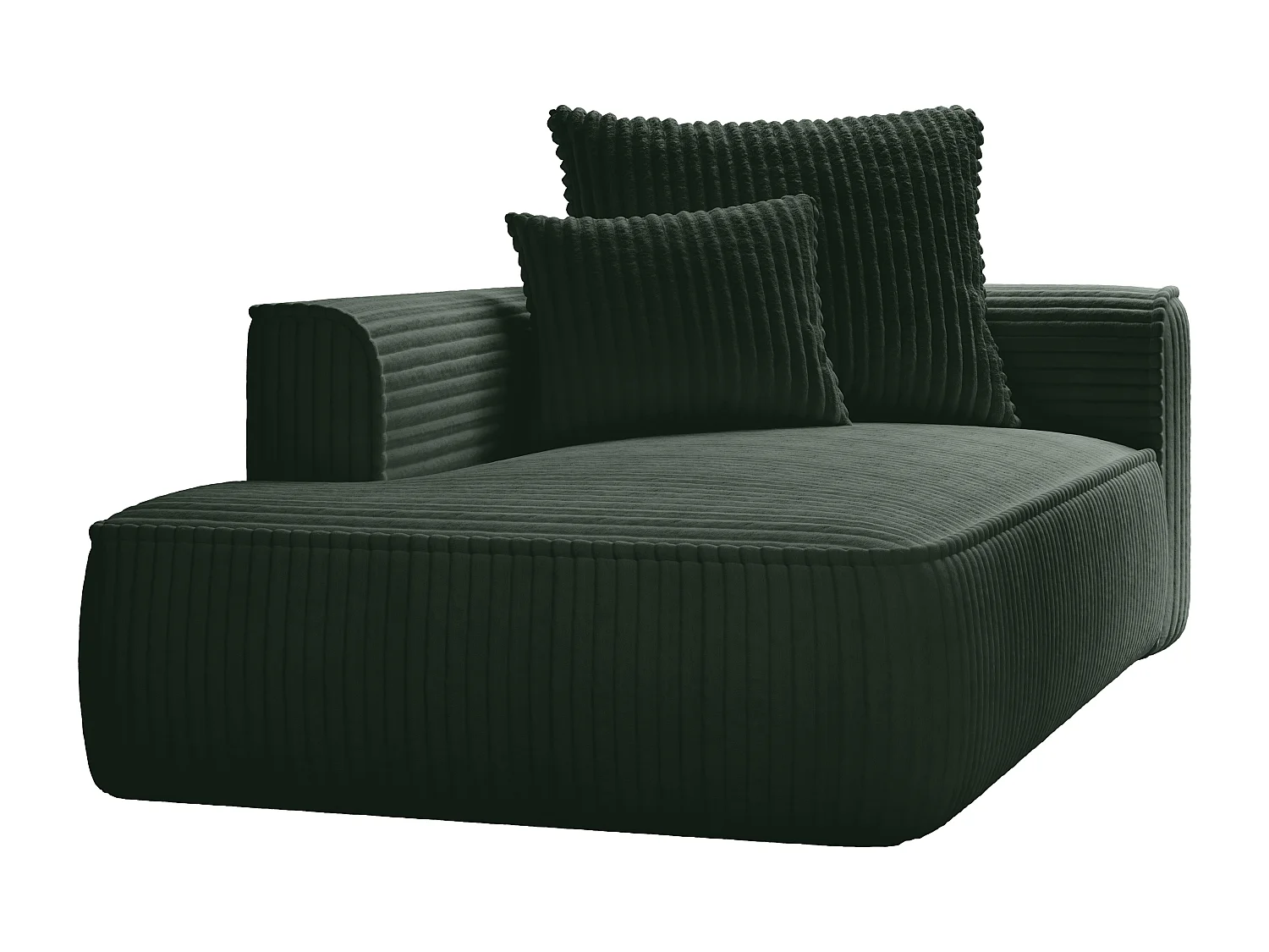 Szezlong lewostronny z zielonego szeroko prążkowanego sztruksu - PINETA