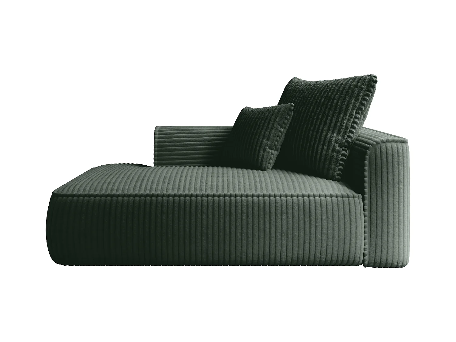 Chaise longue met hoek links van groen ribfluweel met brede ribbels PINETA