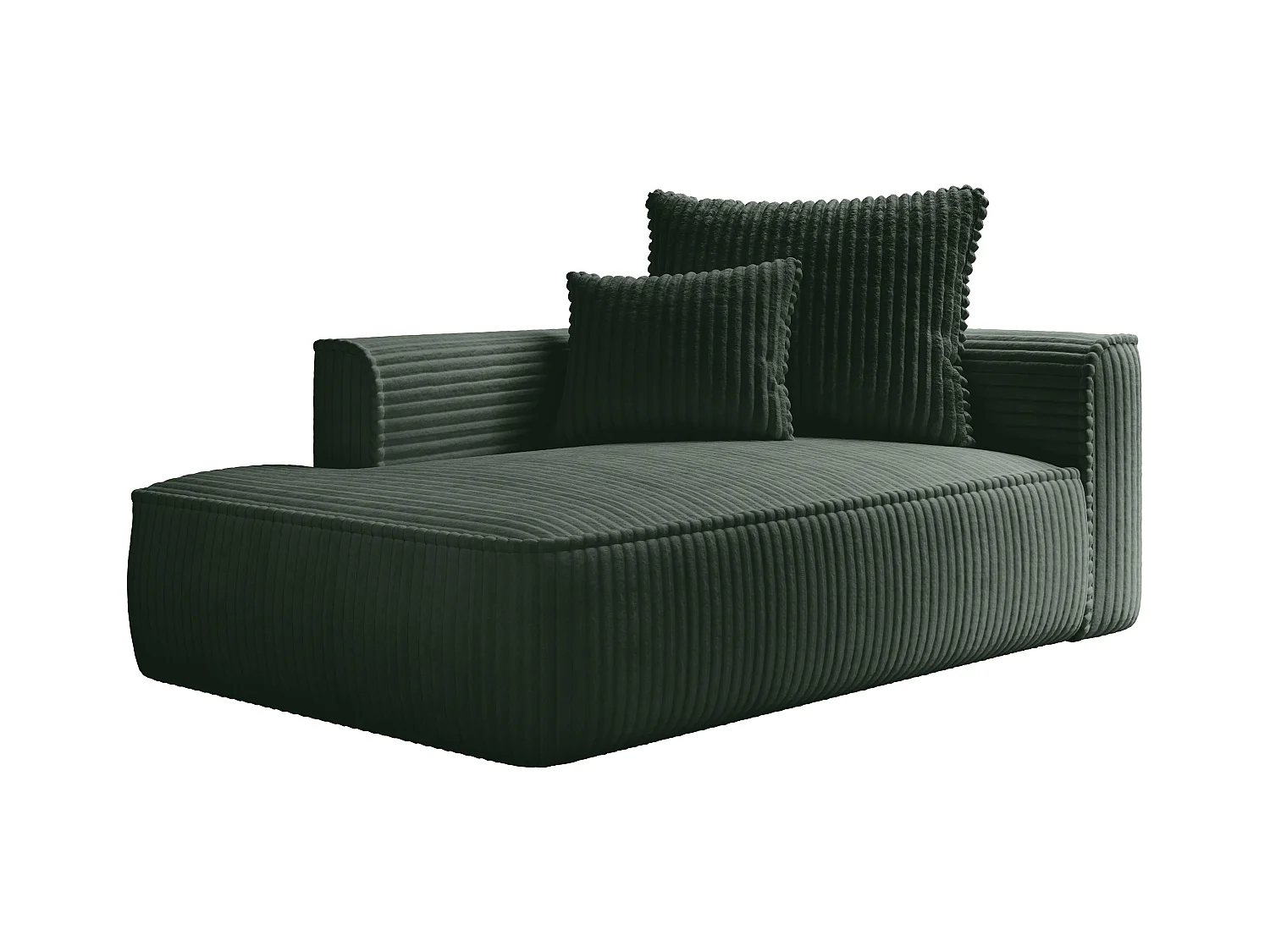 Chaise longue met hoek links van groen ribfluweel met brede ribbels PINETA