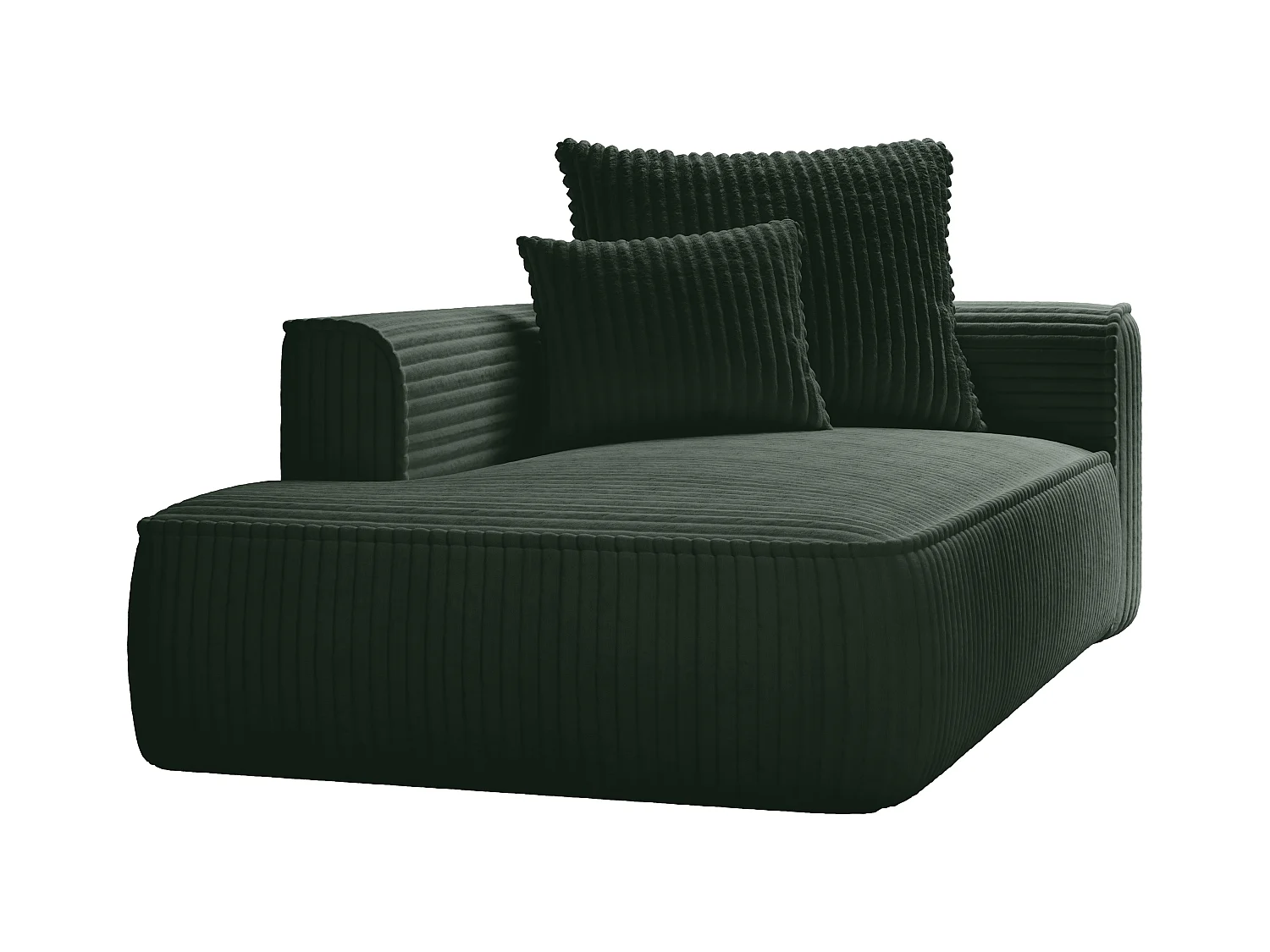Chaise longue met hoek links van groen ribfluweel met brede ribbels PINETA