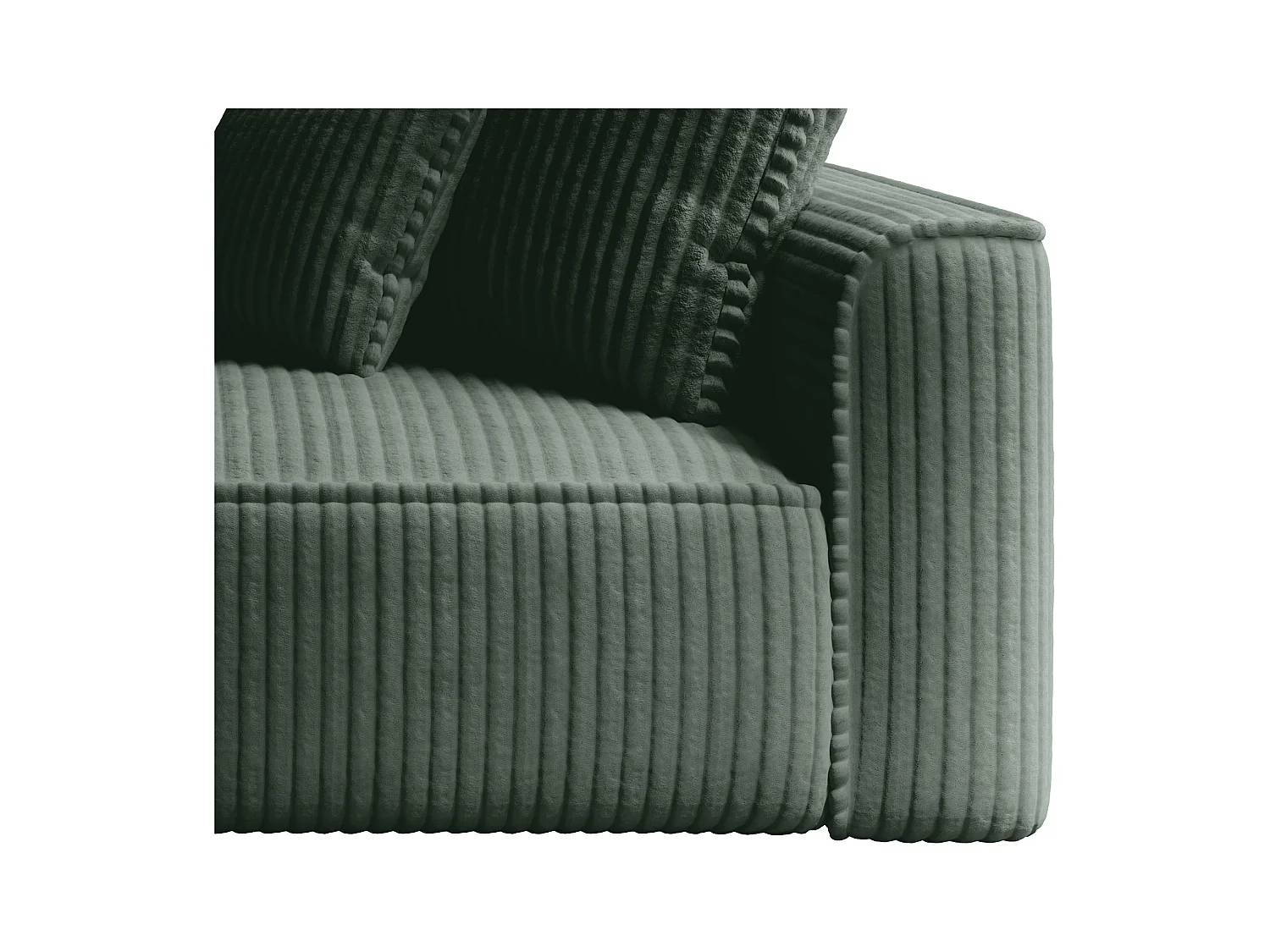 Chaise longue met hoek links van groen ribfluweel met brede ribbels PINETA