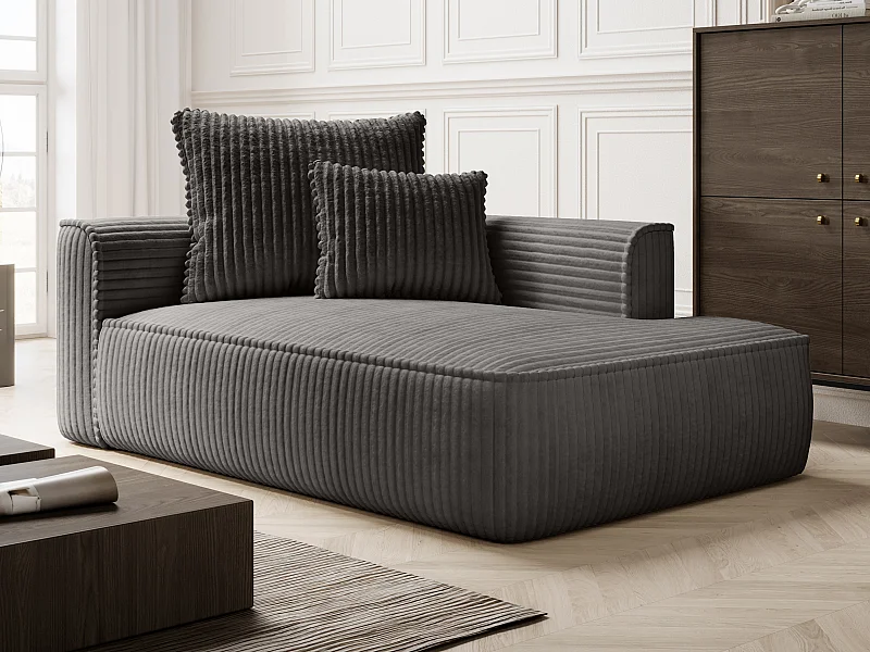 Chaise-longue direita em veludo canelado grosso cinza antracite - PINETA