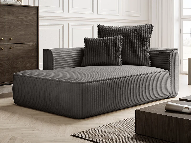 Chaise-longue esquerda em veludo canelado grosso cinza antracite - PINETA