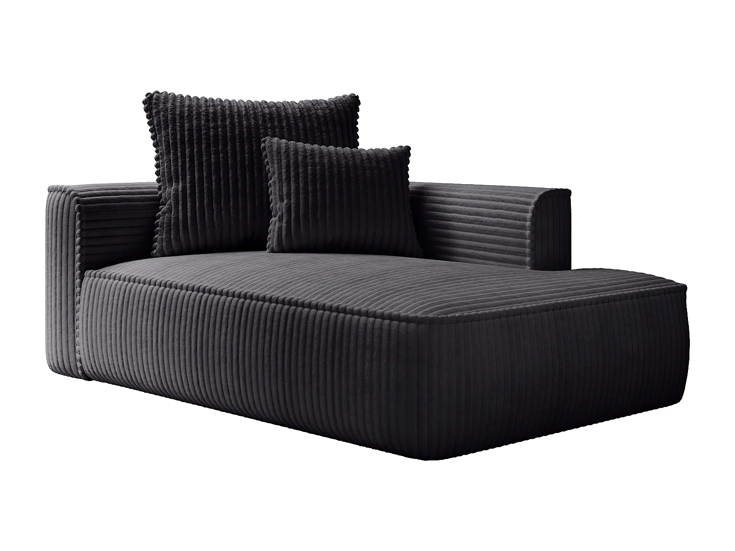 Chaise longue met hoek rechts van zwart ribfluweel met brede ribbels PINETA