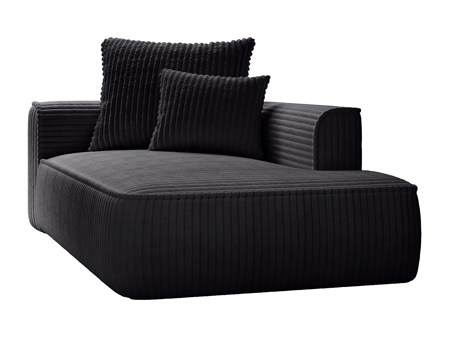 Chaise longue met hoek rechts van zwart ribfluweel met brede ribbels PINETA