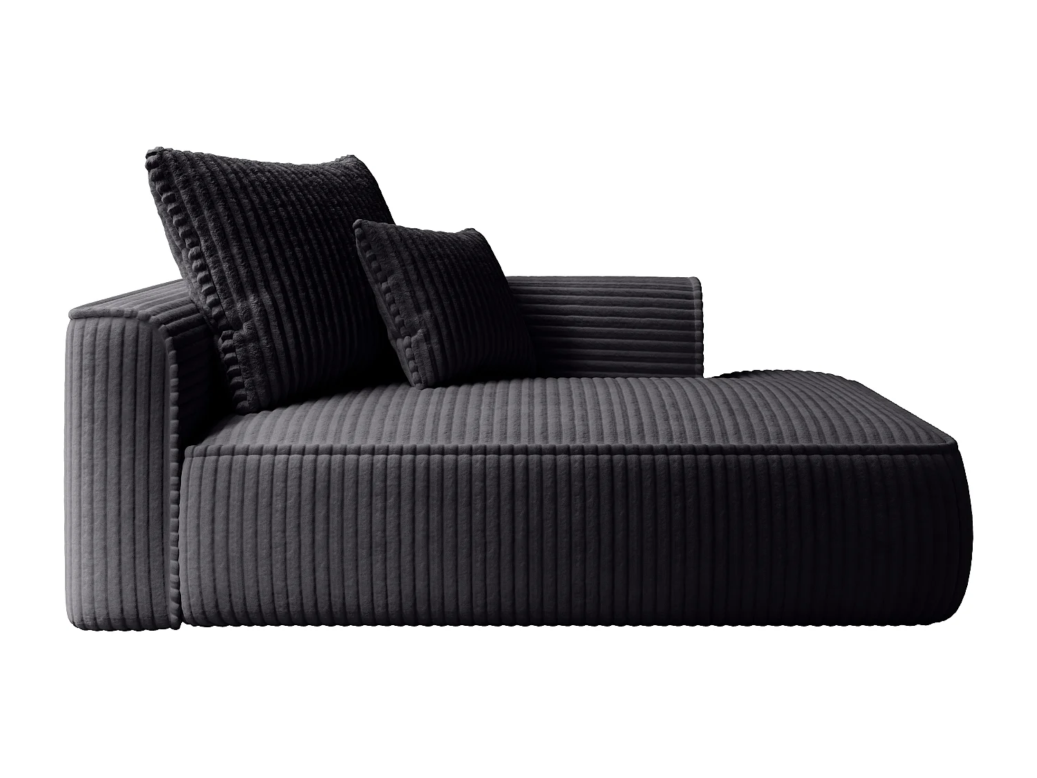Chaise longue met hoek rechts van zwart ribfluweel met brede ribbels PINETA