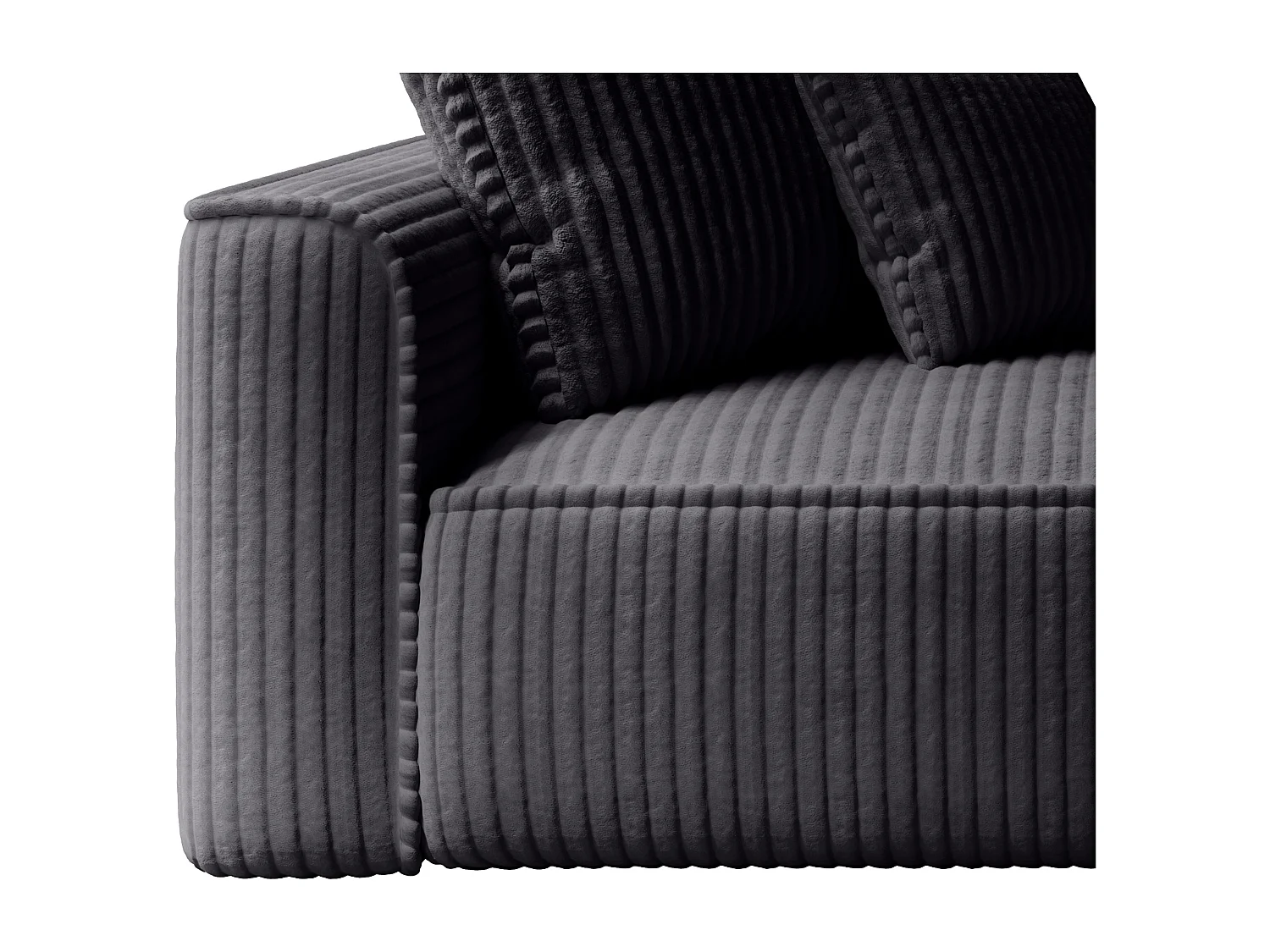 Chaise longue met hoek rechts van zwart ribfluweel met brede ribbels PINETA