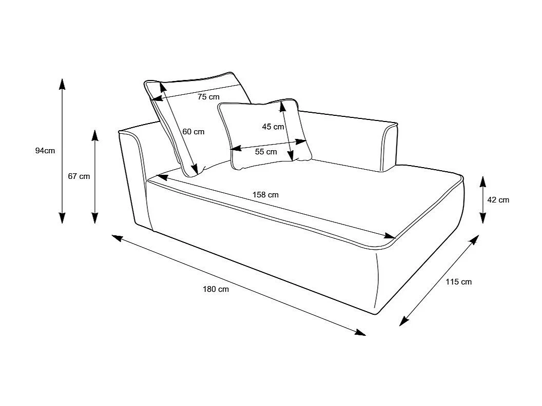 Chaise longue met hoek rechts van zwart ribfluweel met brede ribbels PINETA