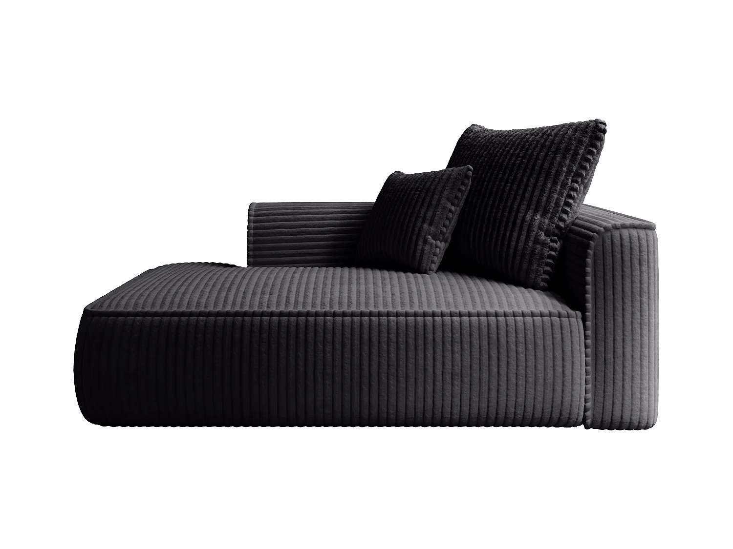 Chaise longue met hoek links van zwart ribfluweel met brede ribbels PINETA