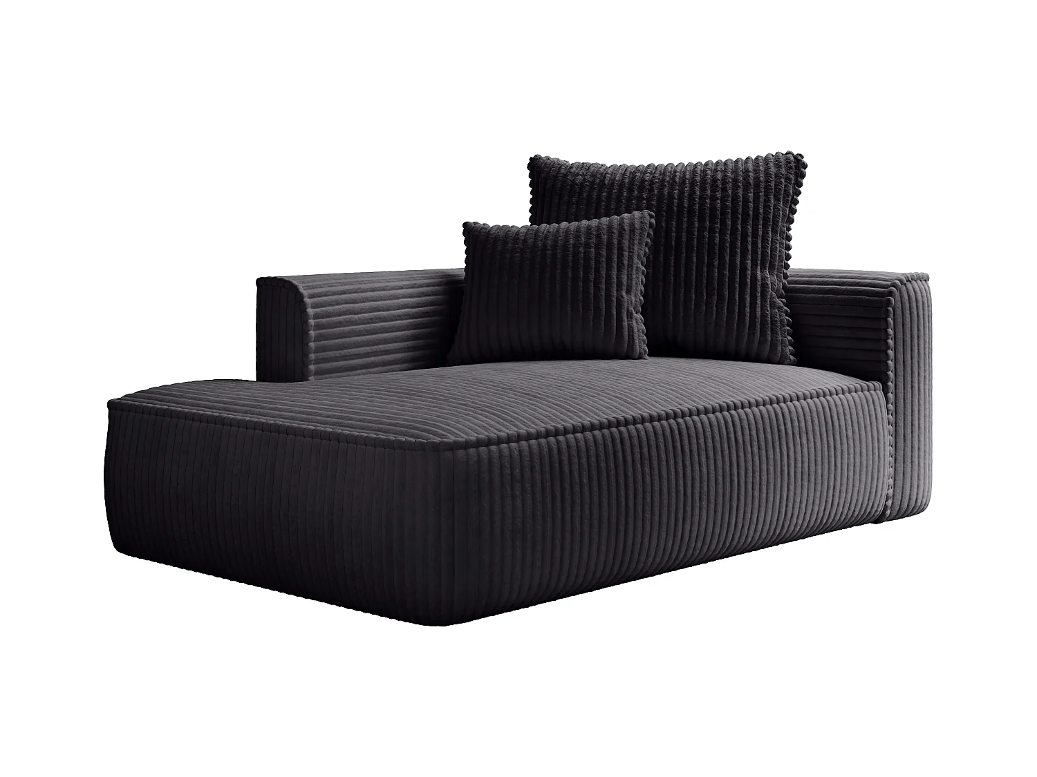 Chaise longue met hoek links van zwart ribfluweel met brede ribbels PINETA