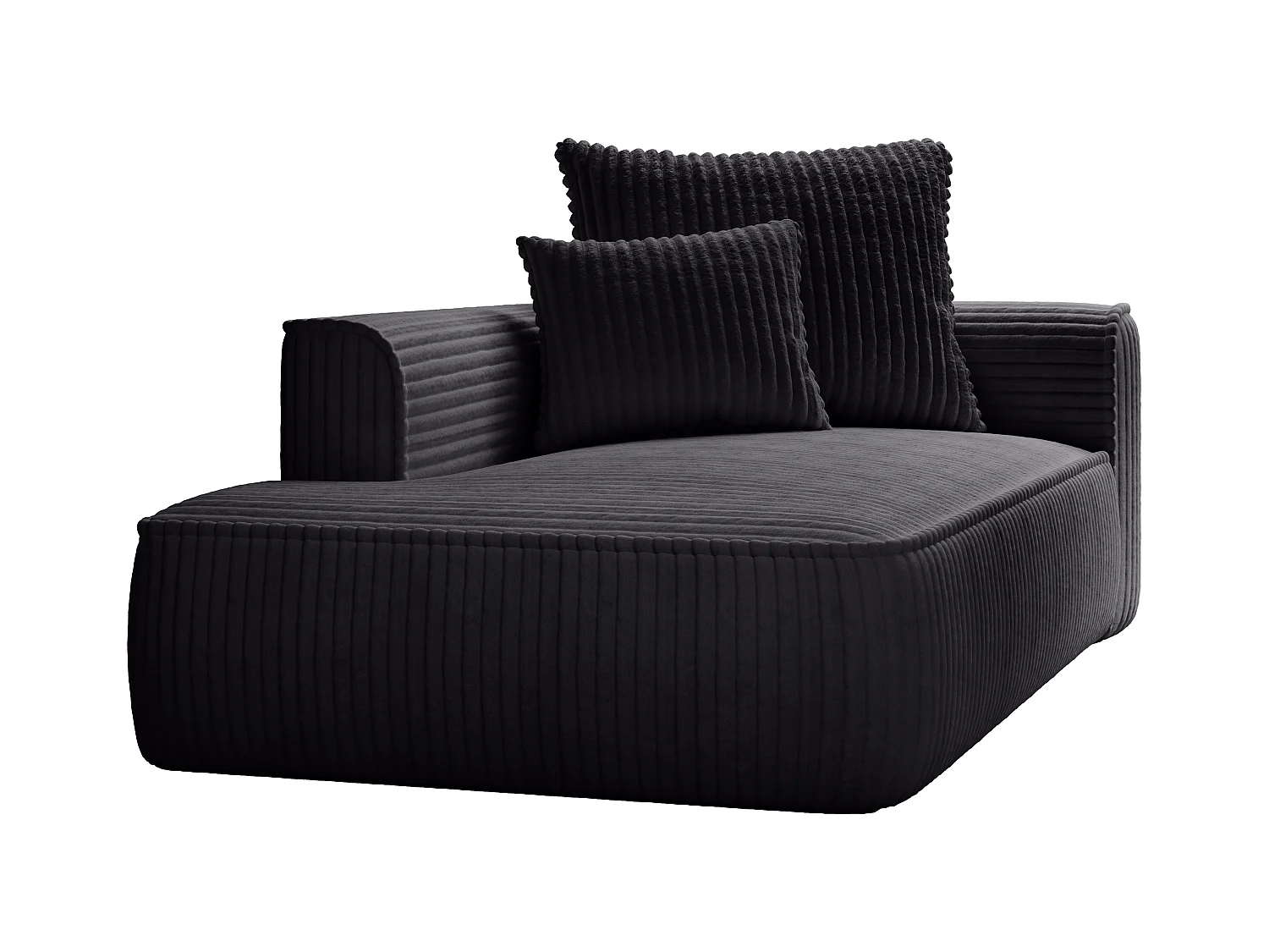 Chaise longue met hoek links van zwart ribfluweel met brede ribbels PINETA