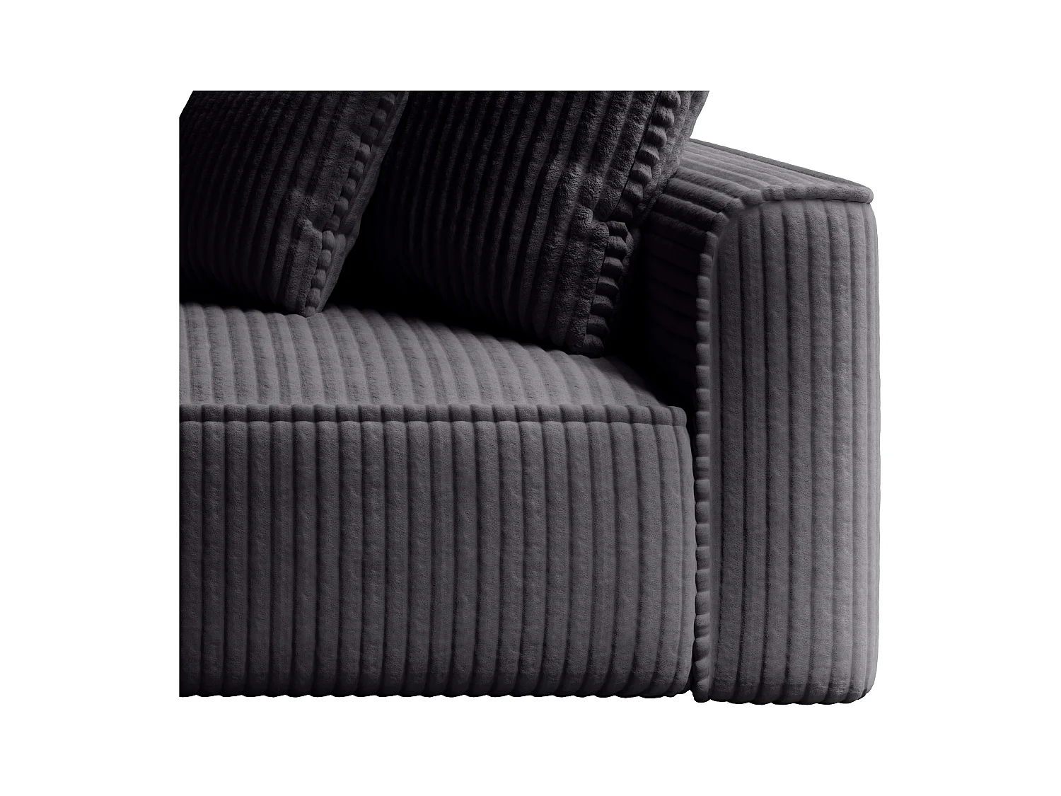 Chaise longue met hoek links van zwart ribfluweel met brede ribbels PINETA