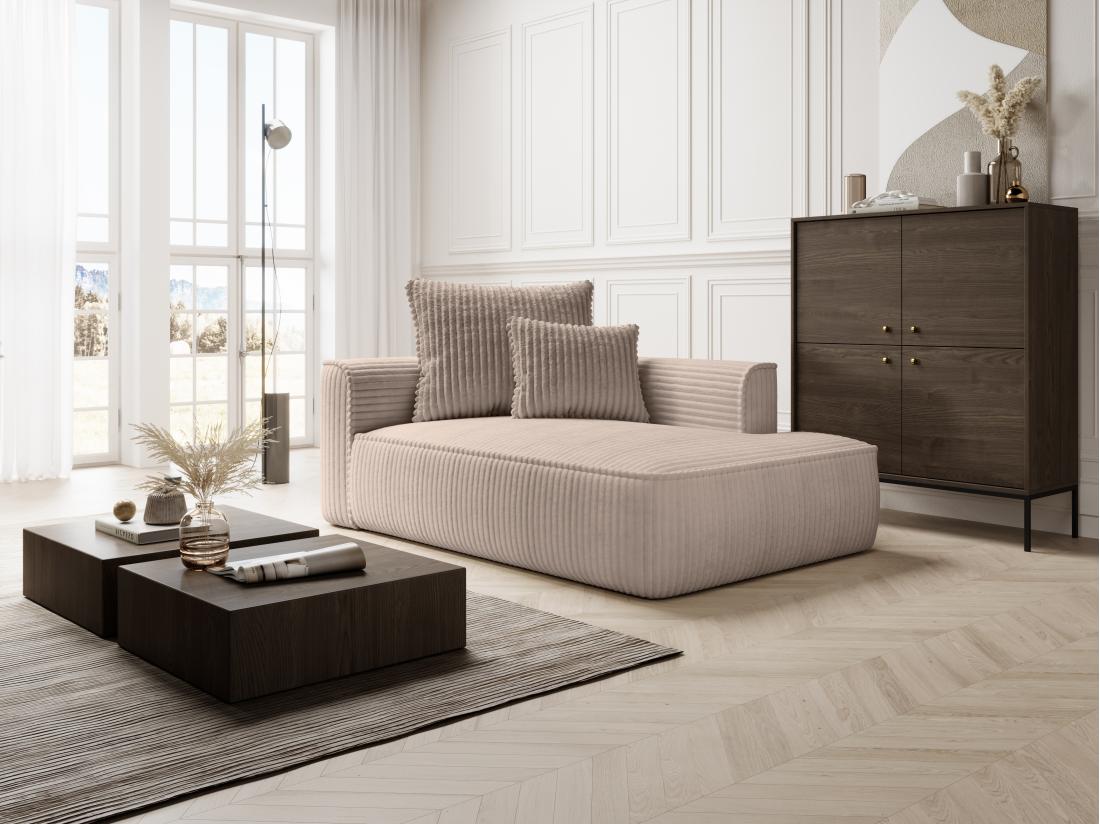 vente unique Méridienne droite en velours côtelé grosses côtes taupe PINETA