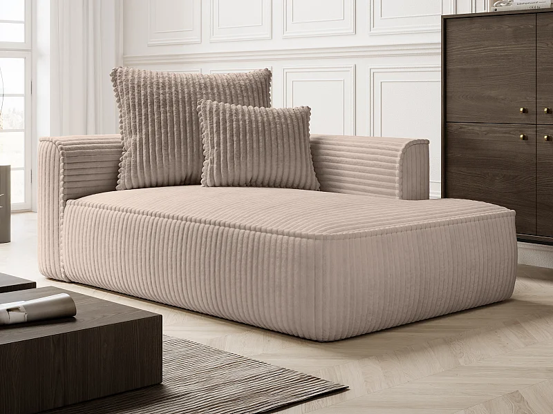 Chaise longue met hoek rechts van taupegrijs ribfluweel met brede ribbels PINETA