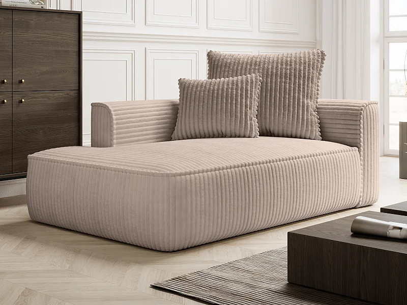Chaise-longue esquerda em veludo canelado grosso taupe - PINETA