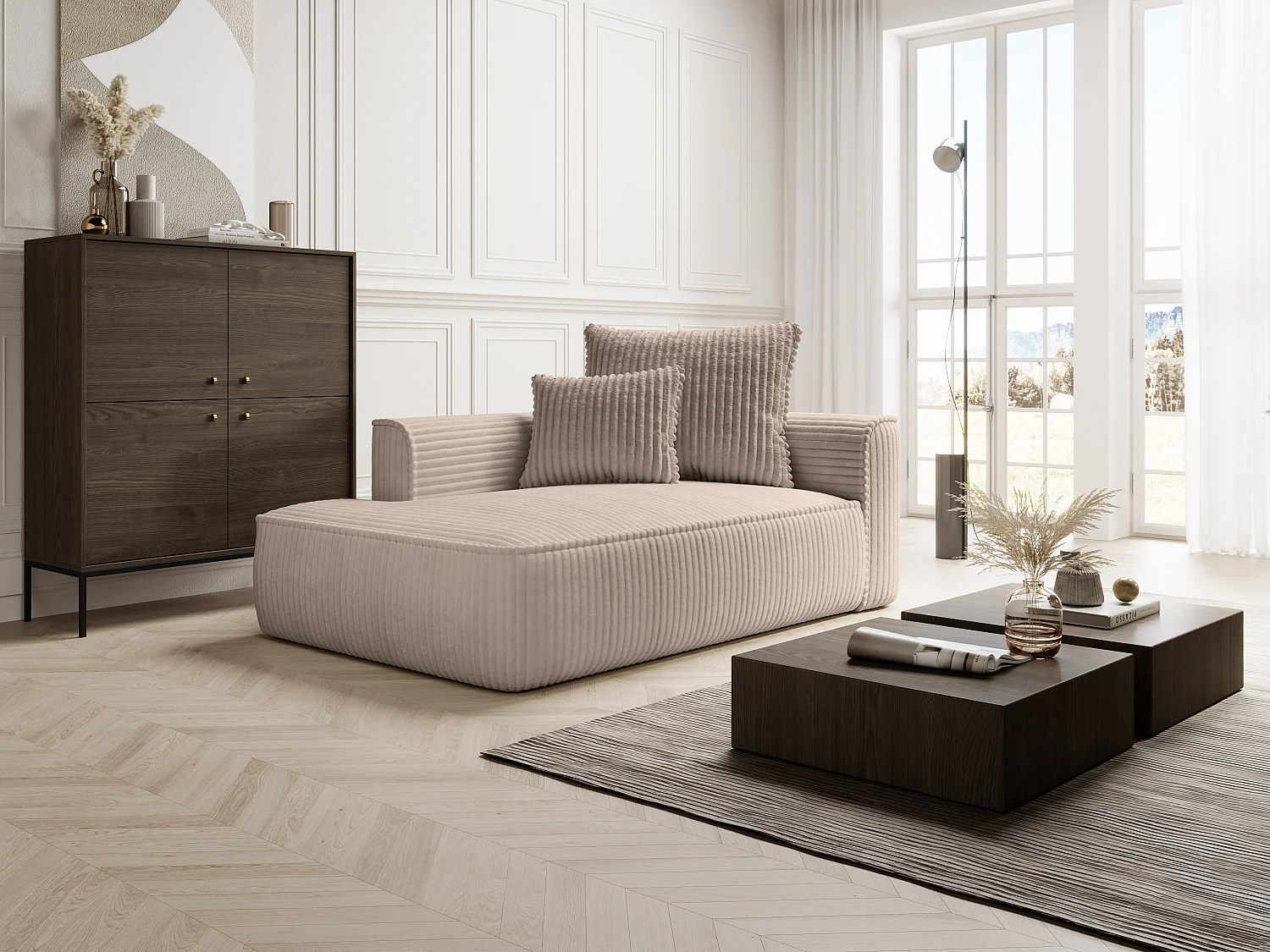 Chaise longue izquierda de pana grueso color topo PINETA