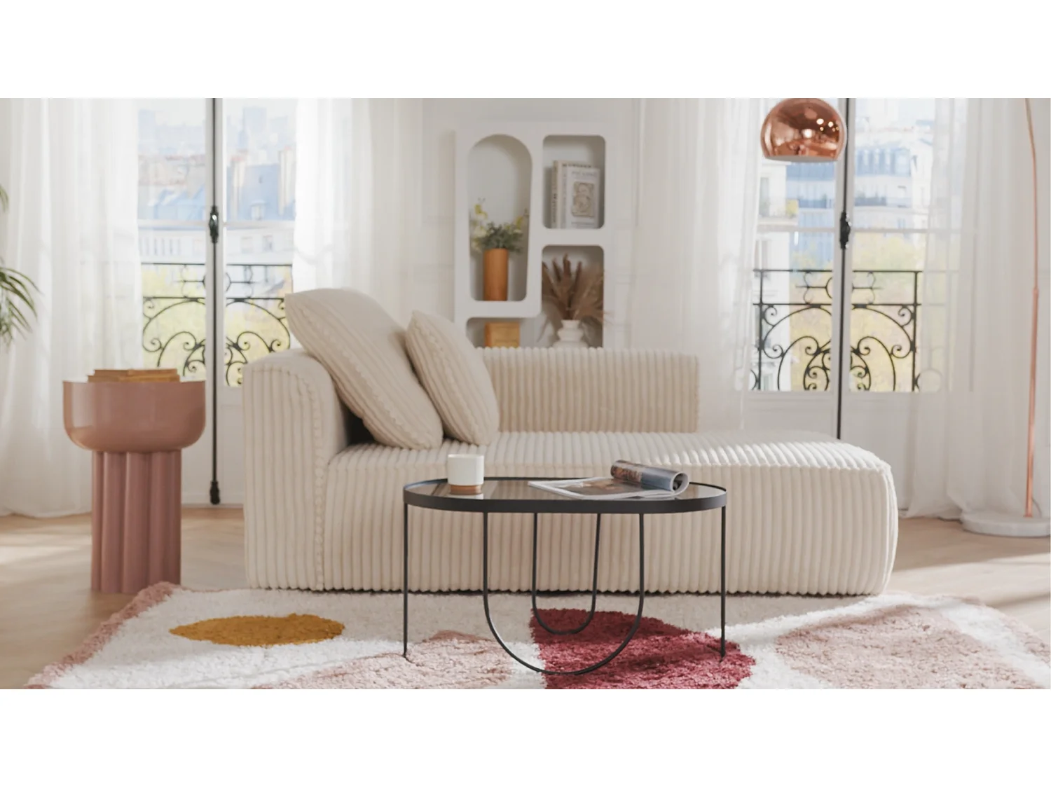 Recamiere - linksseitig - grob gerippter Cord - Taupe - PINETA