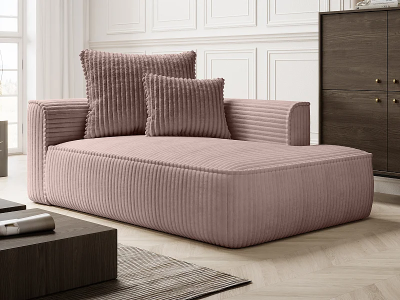 Chaise-longue direita em veludo canelado grosso cor-de-rosa pó - PINETA