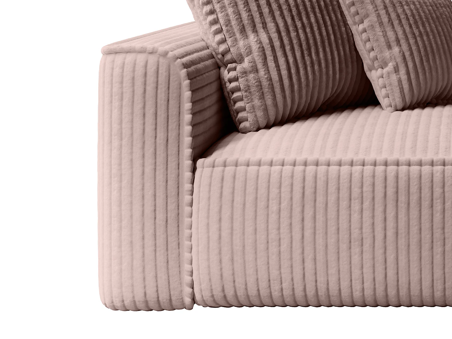 Méridienne droite en velours côtelé grosses côtes rose poudré PINETA